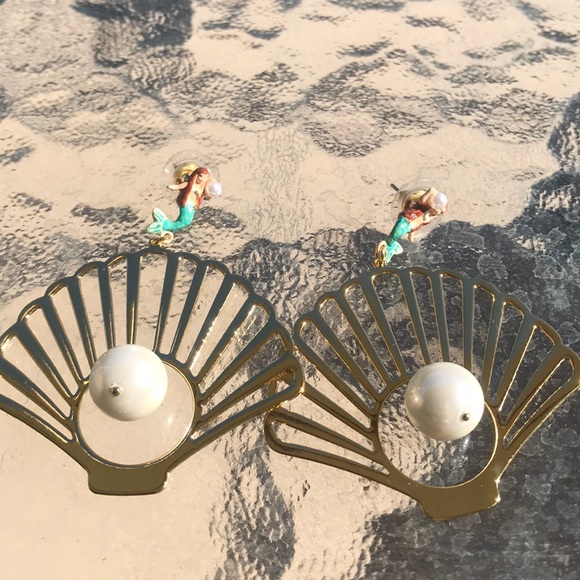 Mermaid earrings fan shaped ocean collection - Picture 2 of 4